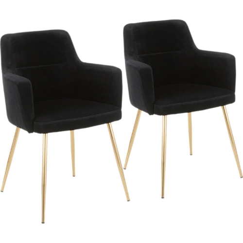 Andrew Dining Accent Chair in Black Velvet & Gold Metal (Set of 2)